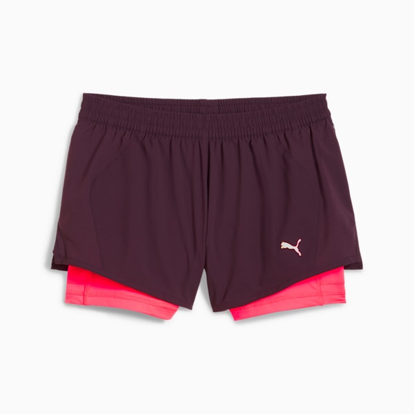 Shorts Mujer "2 en 1" PUMA RUN Velocity, Midnight Plum-Sunset Glow, extralarge